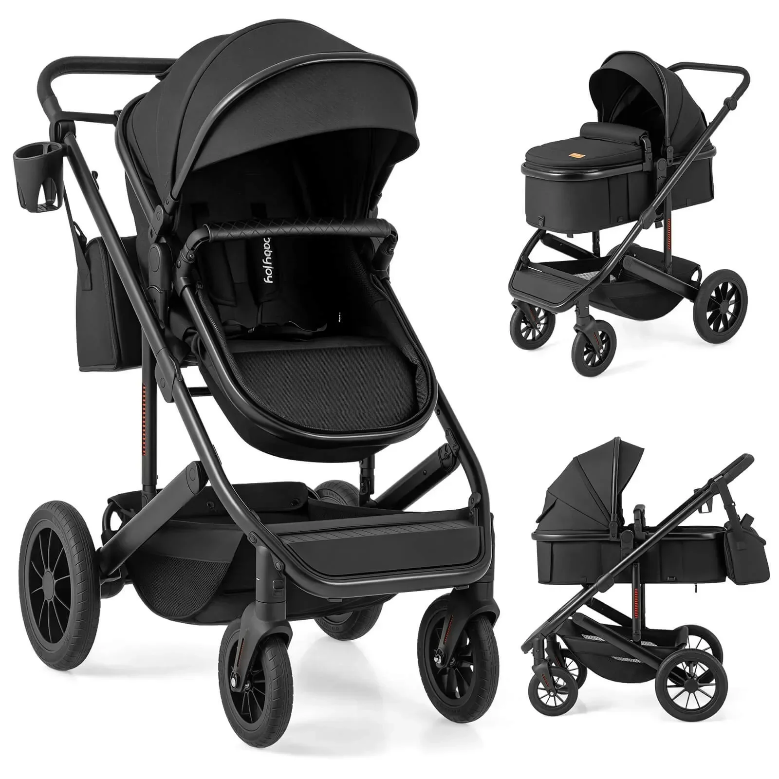 3-in-1 Newborn Stroller Folding Convertible High Landscape Toddler Stroller
