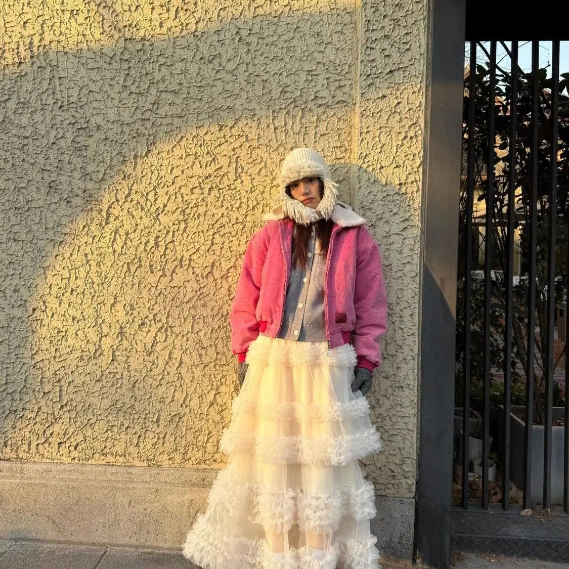 

Elegant Long Skirt Korean Style Layered Cake Skirt Mesh Splicing Overlap Atmosphere Sensation plus Size High Waist Polyester ...