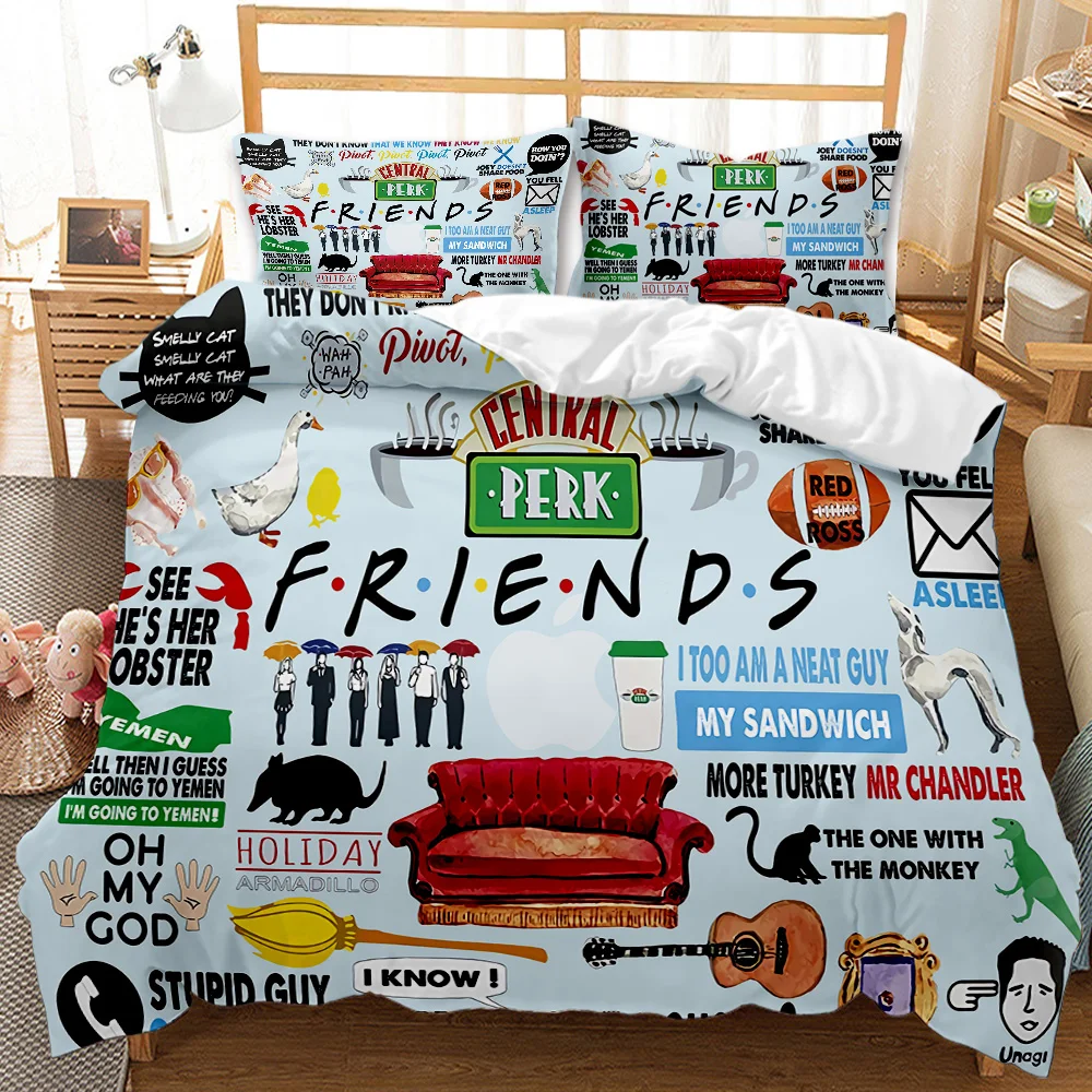 Friends Forever Bedding Duvet Cover with 2 Pillows Simple Style Bedding Set Relaxed Soft Queen Size Modern Home Pattern Style