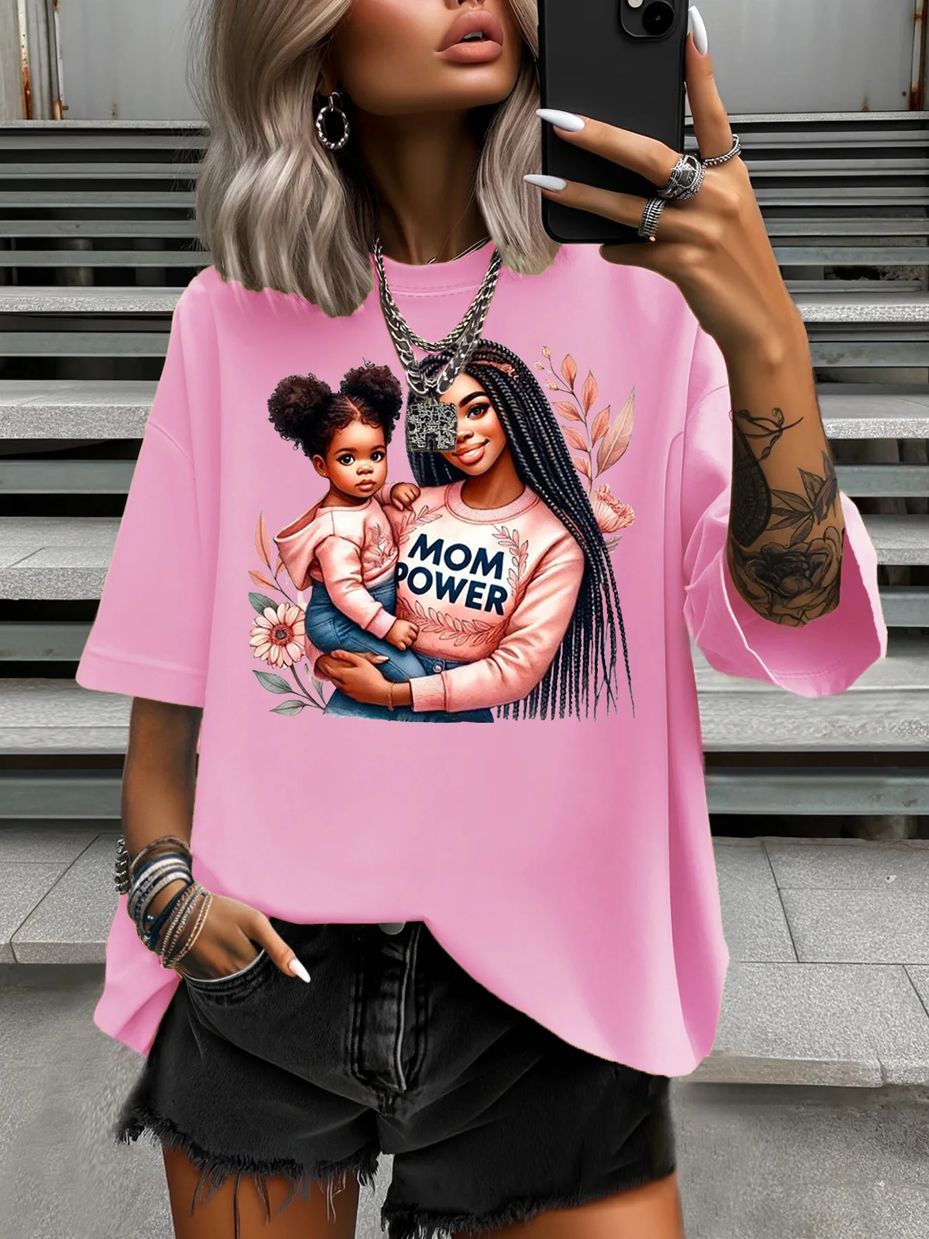 

Летняя женская футболка больших размеров, оригинальный дизайн, женские повседневные мягкие топы с круглым вырезом и короткими рукавами с принтом для мамы и дочки