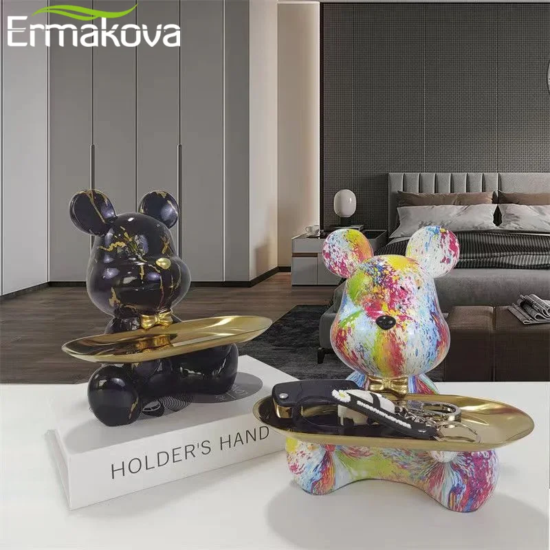 ERMAKOVA Graffiti Bear Figurine Home Decoration Animal Statue Keys Storage Shelf Modern Room Sculpture Table Decor Statues Gift