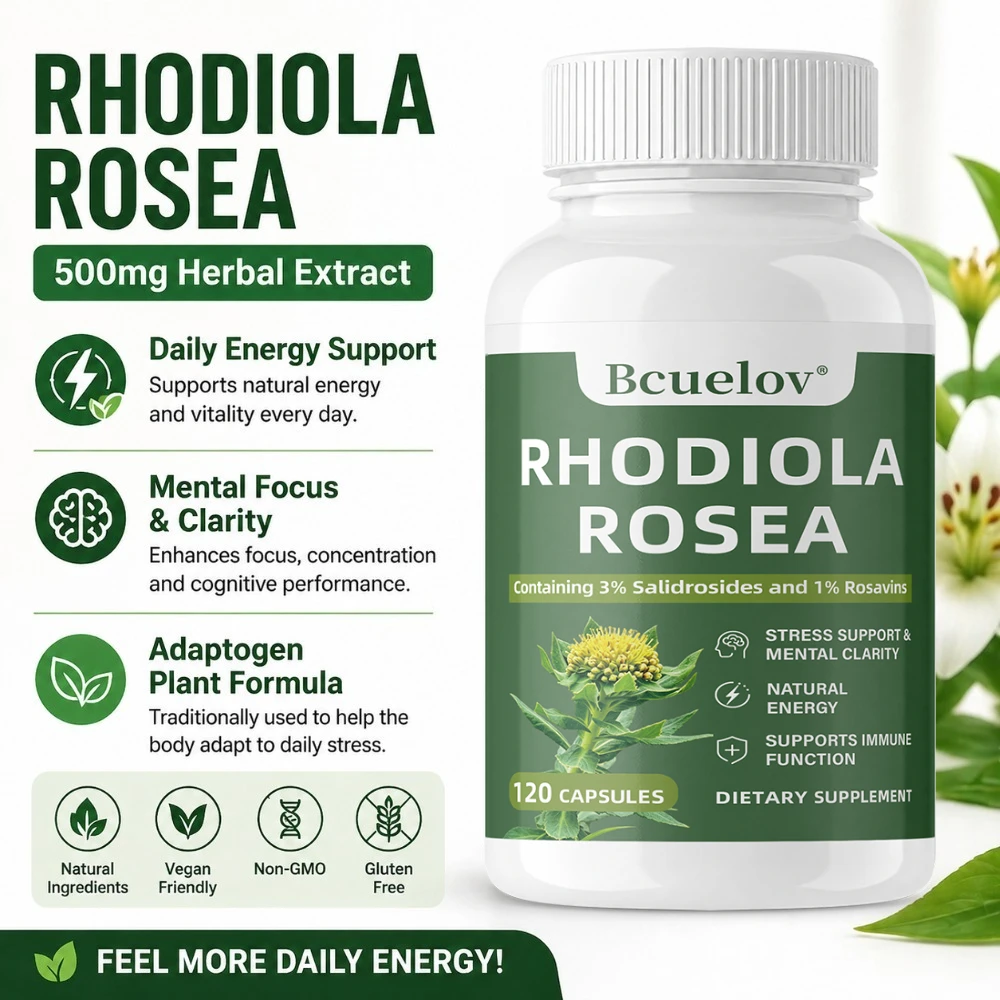 Rhodiola Rosea Supplements - for Daily Energy Balance Mental Focus Adaptogen Plant Extract - 120 Capsules