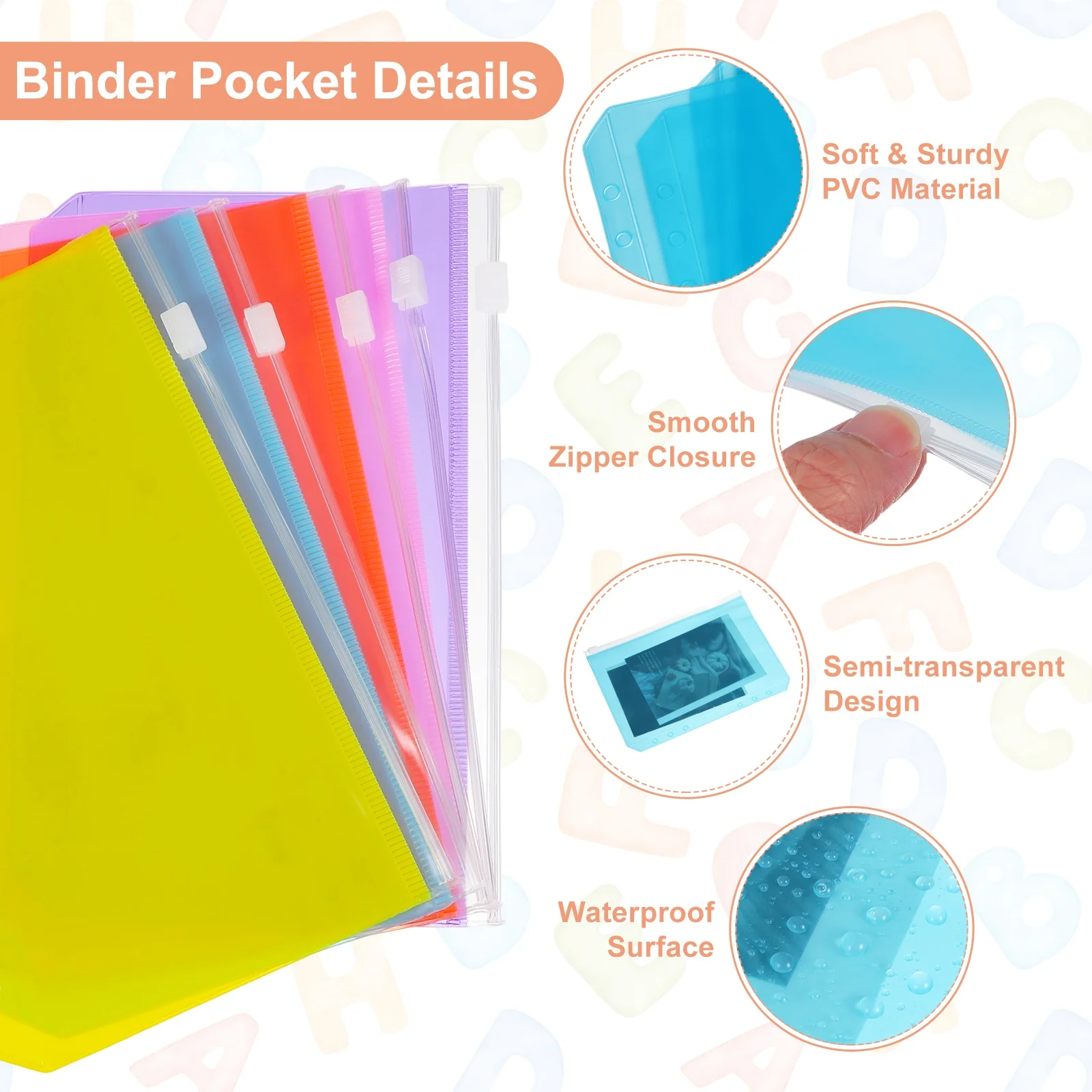 10Pcs A5 A6 File Folder Bag Plastic Binder Pockets Envelope Folders Planner Multicolor Waterproof Loose Leaf Zipper Organizer