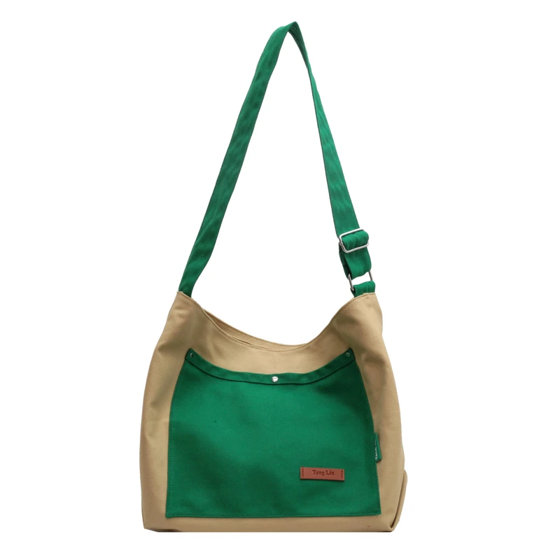 Contrast Color Canvas Bags For Women INS Shoulder Crossbody Bag Zipper Shopping Eco Bag Korean Messenger Bag Y2K Large Handbags