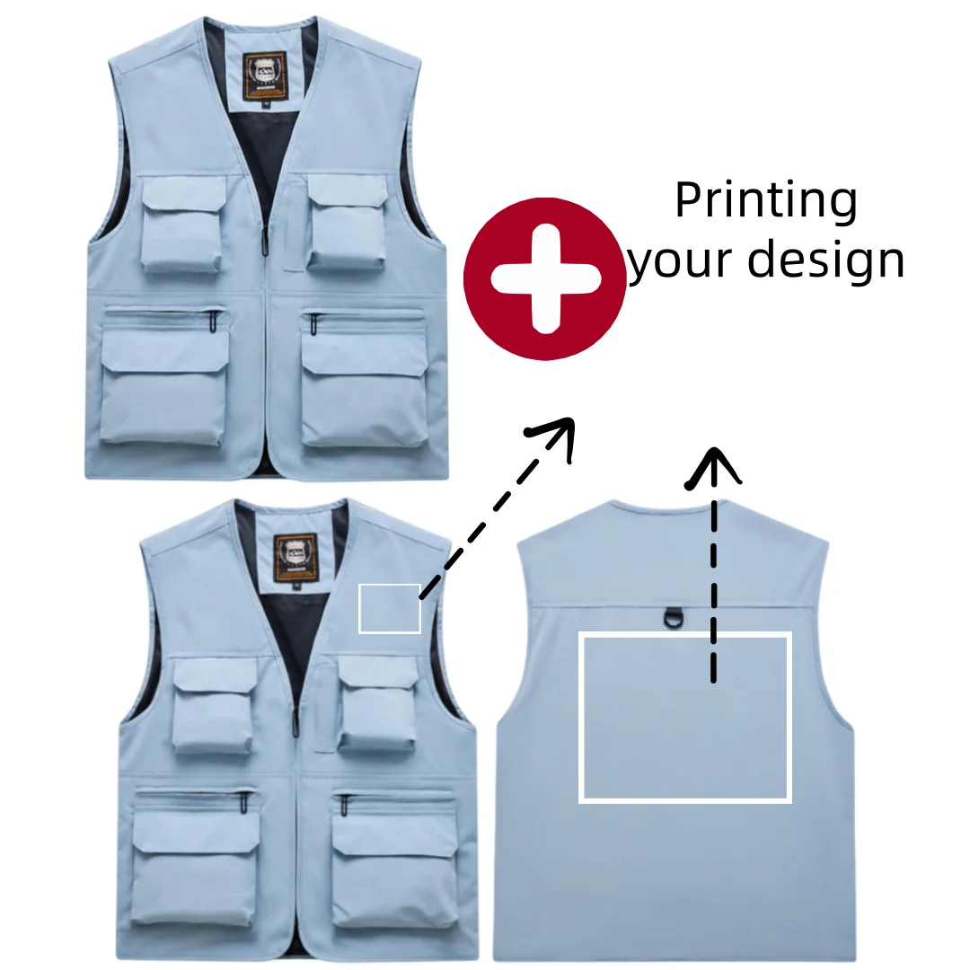 Printing LOGO Summer Visibility Vest with Multiple Pockets Utility Waistcoat for Outdoor Activities Men's Fishing Cargo Vest