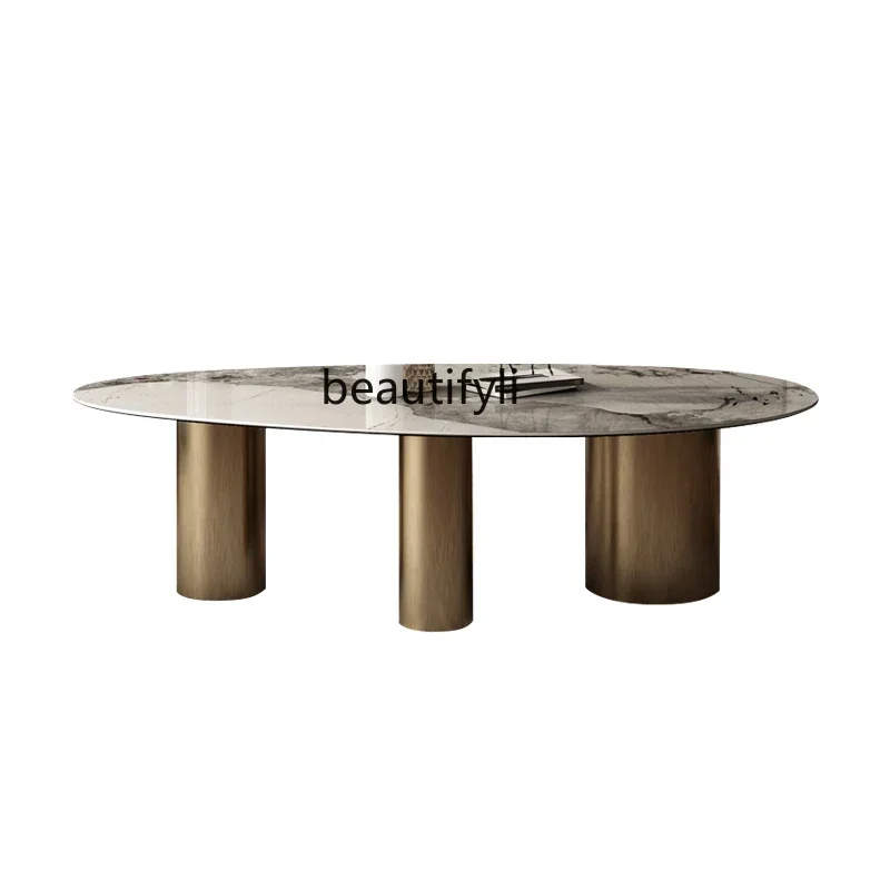 

Italian Marble Stone Plate Dining Table Modern Simple Small Apartment Oval Special-Shaped Luxury Stone Designer Dining Table