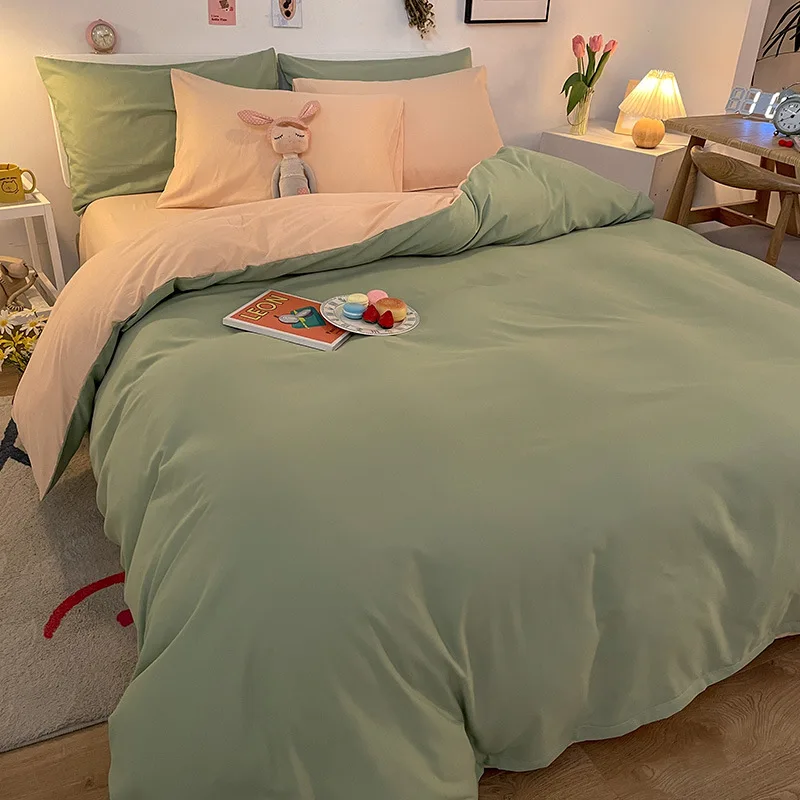 

Simple Style Solid Color Double Washed Quilt Cover Comfortable And Pleasant Four-Piece Set