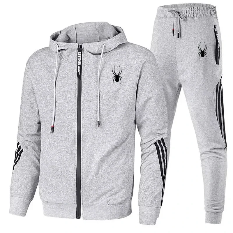 2024 Fashion men\'s sports zipper hoodie sweatshirt + high quality fitness jogging pants Casual sports zipper hoodie 2 sets