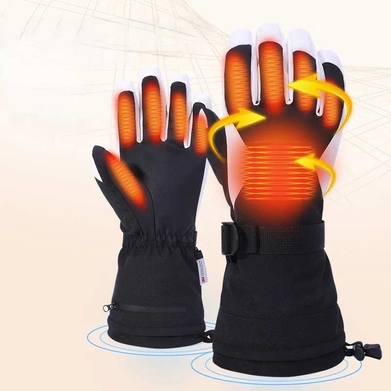 

Зимние перчатки с пятью пальцами и электрическим подогревом для взрослых, водонепроницаемые кожаные лыжные велосипедные перчатки, теплый сенсорный экран для занятий спортом