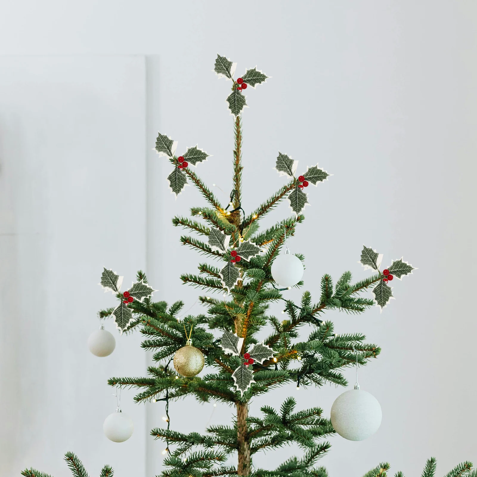 

10pcs Christmas Red Berry Green Leaf Picks Artificial Plant Stems For Diy Holiday Decor Wedding Party Home Decoration Xmas