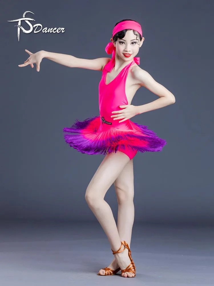 Children's Latin Dance Dress Gradual Tassel Professional Competition Flower Dress Girls' Dance Performance Dress Summer