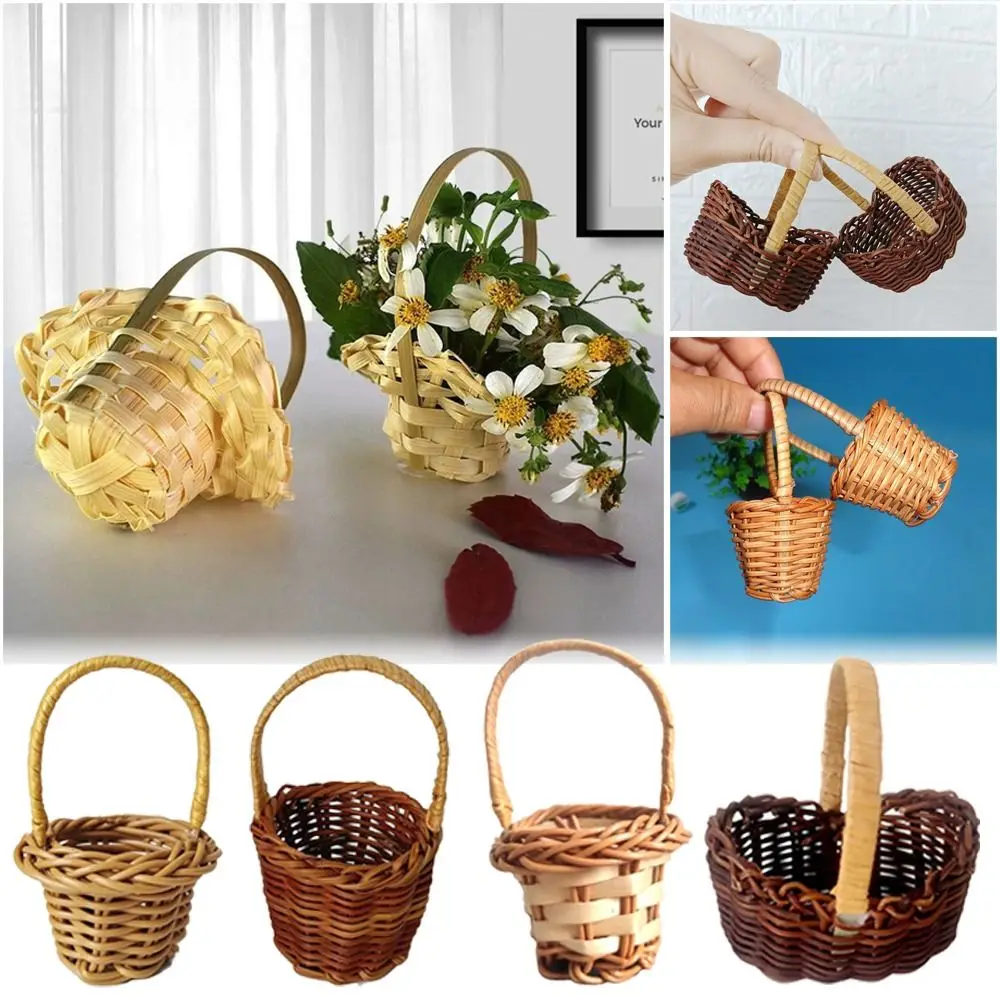 Mini Braid Flower Baskets with Handle Accessories Flower Arrangement Basket Wedding Ornaments Party Supplies Handheld Baskets