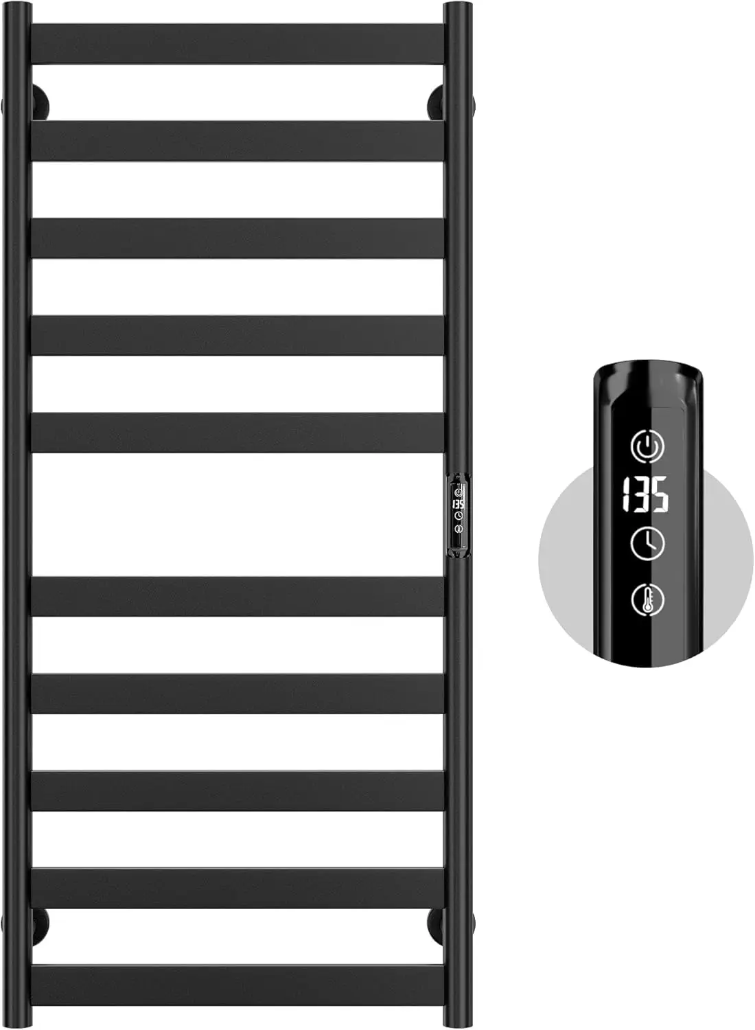 

10-Bar Stainless Steel Heated Towel Rack with Timer, Wall Mounted for Bathroom