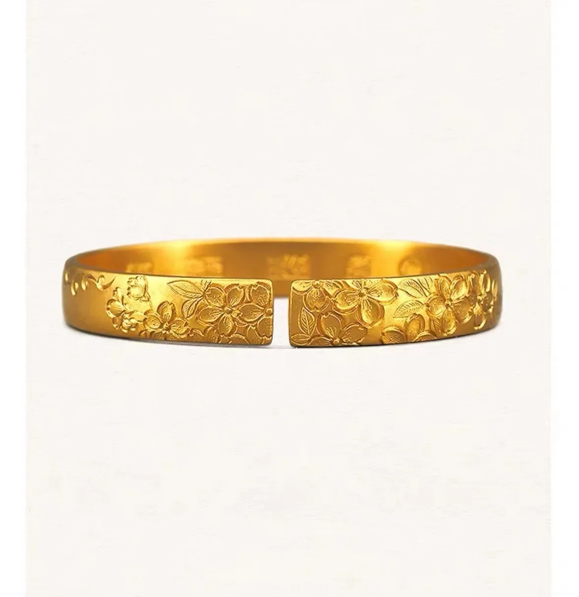 Luxury 24K 9999 Pure Gold real gold Ancient Acacia Vine Bracelet Open Solid Bracelet - Image 5