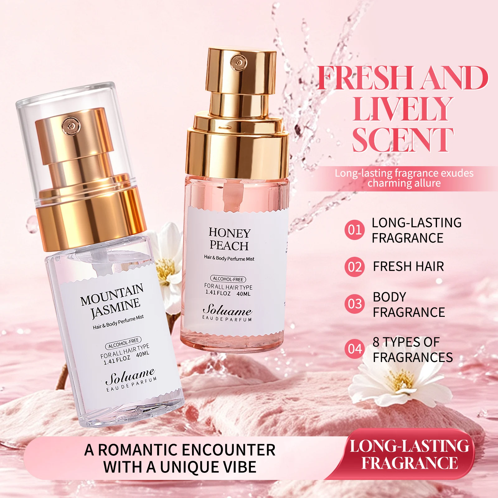 Soluame Hair & Body Perfume Mist Gift Set, 4 Pack Alcohol-Free Long-Lasting Fragrance Body Spray for Women, Travel Size 40ml x 4