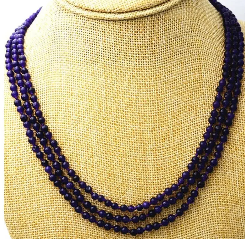 NEW Fine jewelry 3 rows 4 mm Russias amethysts bead necklace 17-19 