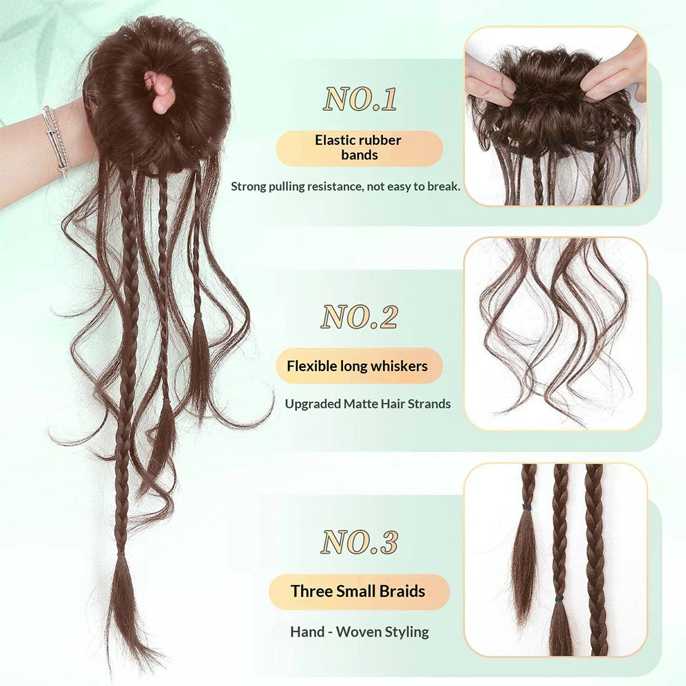 New Chinese Style Synthetic Hair Loose Temples Bun Ponytail Heat Resistant Retro Hair Accessories for Women Daily Party