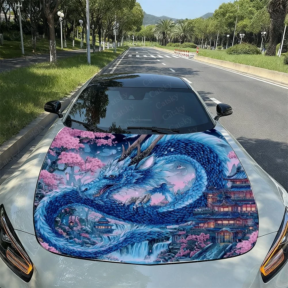 Diverse Dragon Car Hood Sticker PVC Self Waterproof Stick, Striking Auto Exterior Accessories Decor Protect Gift for Car Lover
