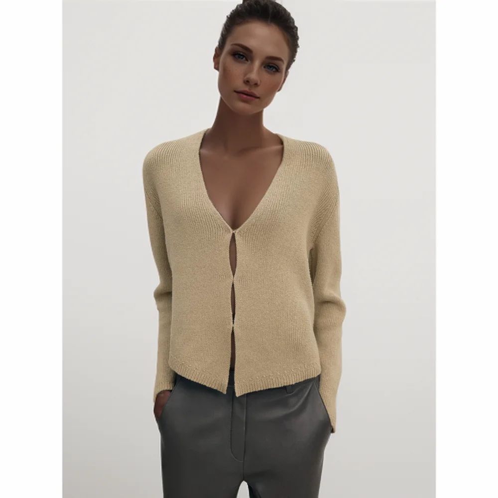 Cos Lris2024 autumn new Maillard temperament simple casual V-neck sweater knitted cardigan women 05670670533