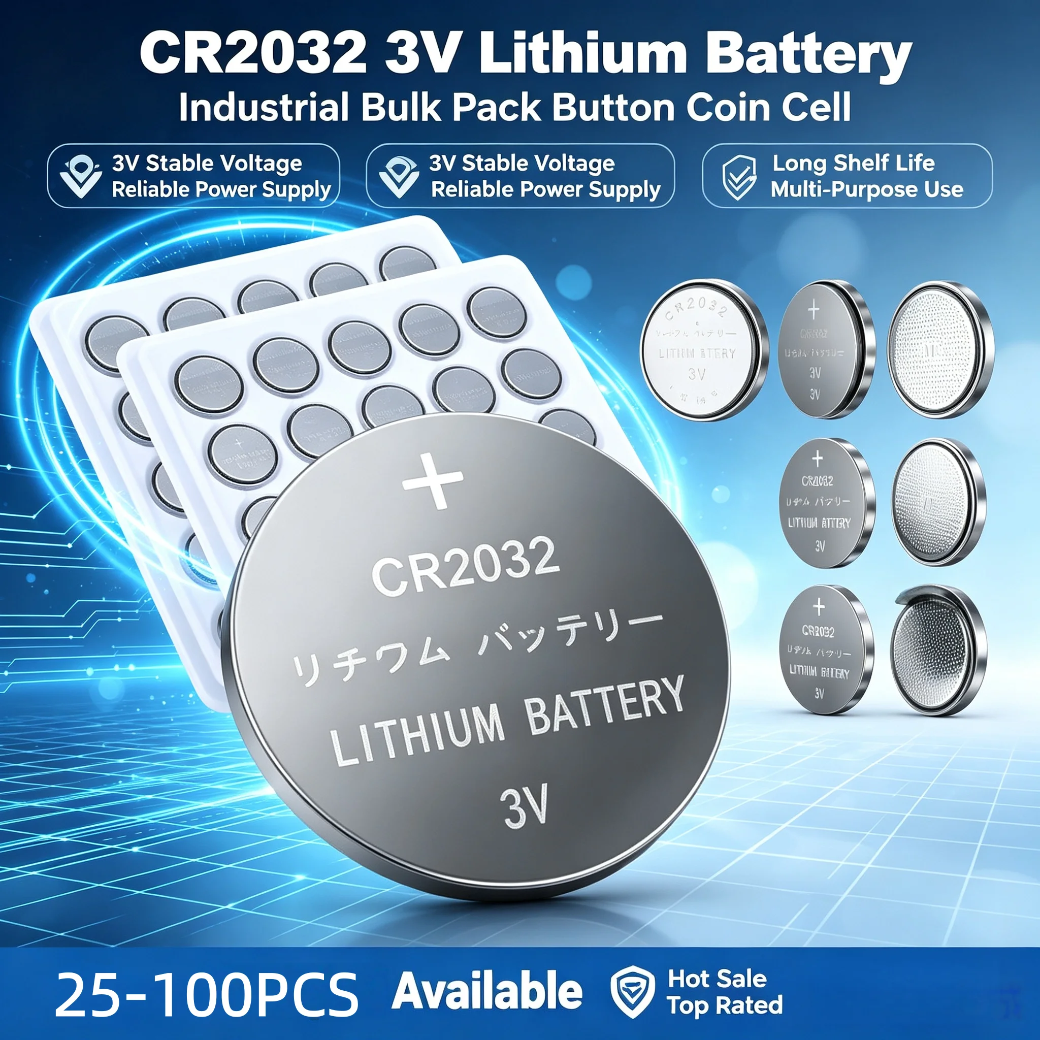 25-100PCS CR2032 Button Battery DL2032 3V Lithium Battery For Watch Toy Calculator Car Remote Control Button Coin Cell