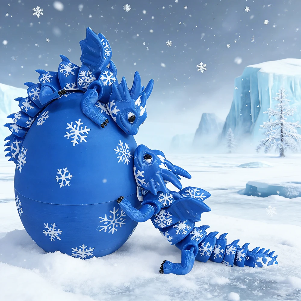 3d Printed Cute And Silly Blue Snowflake Dragon+Dragon Egg Model Plastic Desktop Decoration Sculpture Ornament Holiday Gift