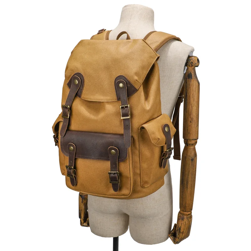 Men's Backpack Vintage Backpack Outdoors Movement Travel Bag Large Capacity Laptop Bag Waxy Canvas Waterproof Backpack Women