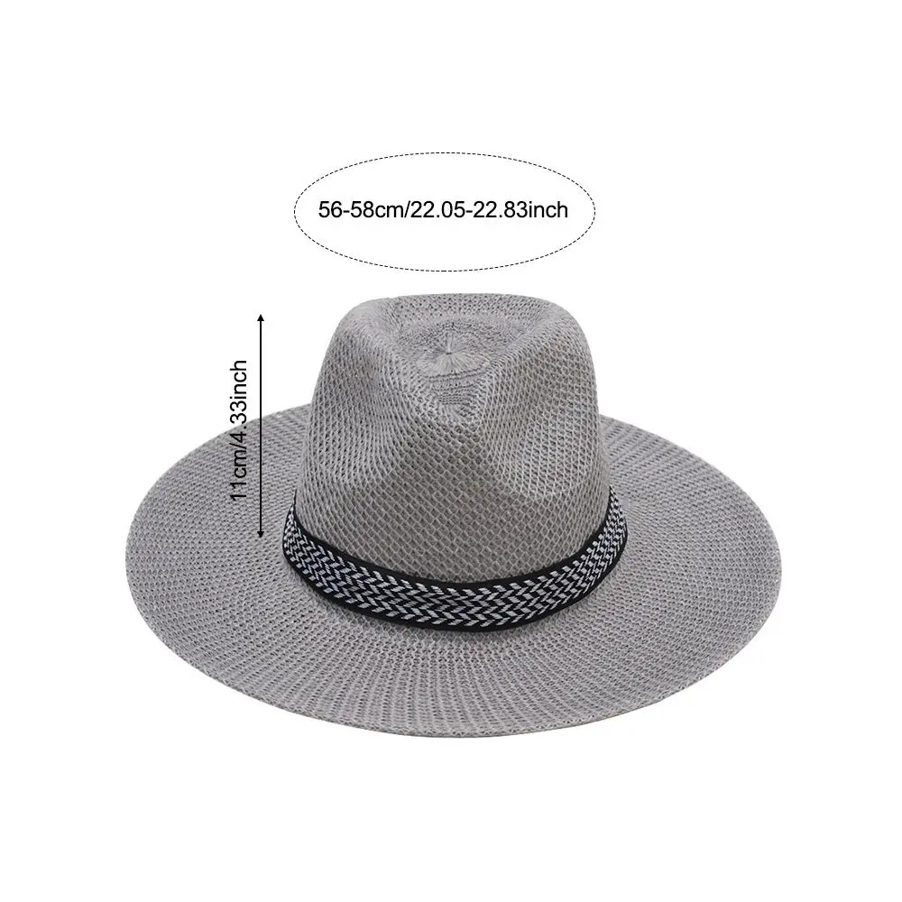 Summer Straw Hat Men Women Beach Hat Jazz Panama Fedora Wide Brim Sun Protection Cap Travel Leisure