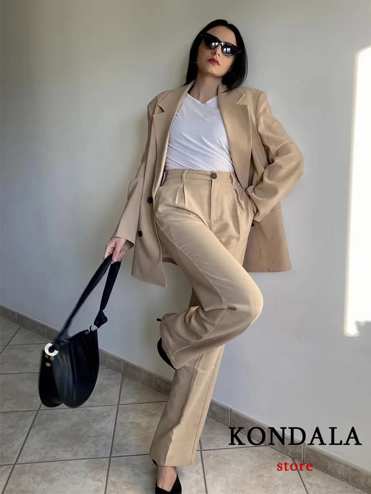 KONDALA Vintage Solid High Waist Women Pants Fashion 2023 Spring Office Lady Wide Leg Flat Casual Luxury Flat Mujer Trousers