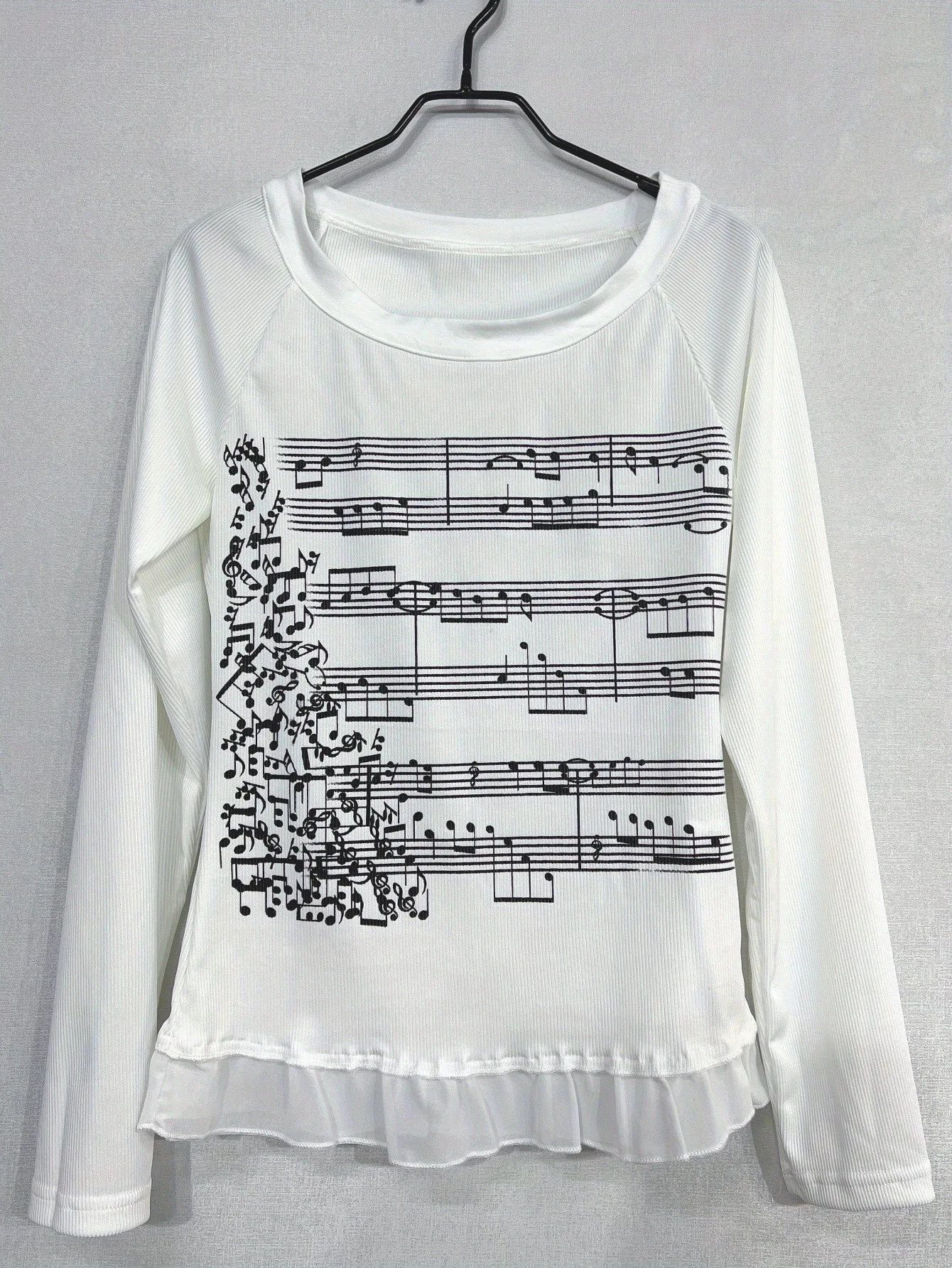 Music Note Print Long Sleeve Top Women Round Neck Casual Korean Style T Shirt Streetwear Harajuku Aesthetic Tee view 2