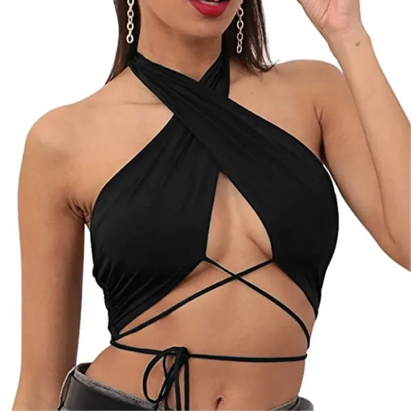 

cross-border hot selling summer solid color backless chest strap women's single piece top from Europe and America