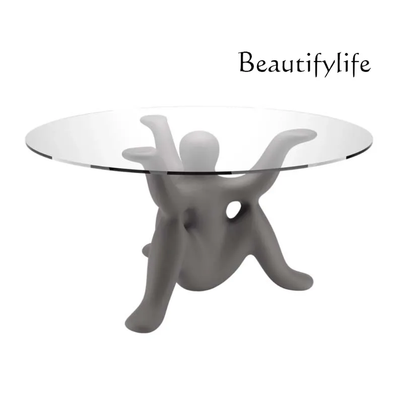 Italian light luxury fiberglass special-shaped dining table round creative designer villa home advanced