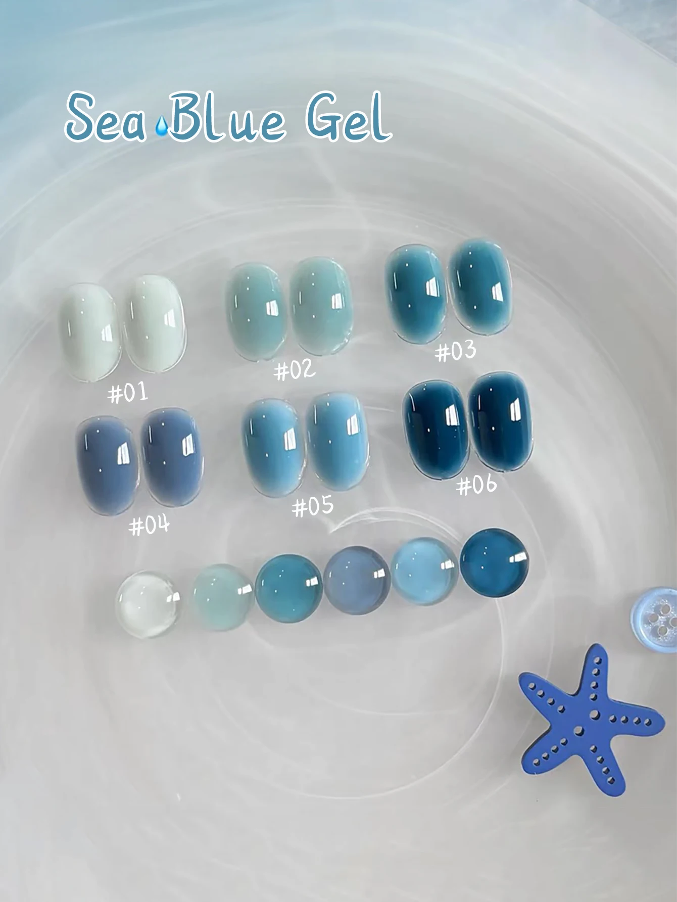 ZH 6PCS Summer Ice Blue Jelly Gel Nail Polish, 6pcs Transparent Sea Blue Semi Permanent UV Gel for Manicure