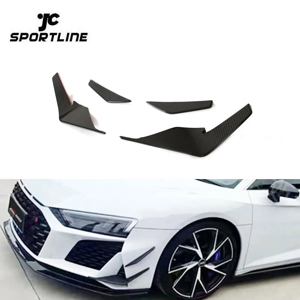 

For Audi R8 V10 DRY CARBON FIBER Front Bumper Splitters Canards Fins 2022 2023