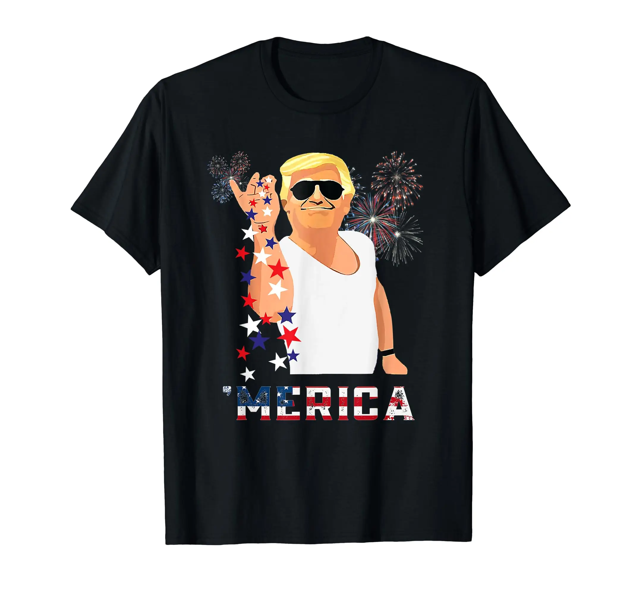 Merica Trump Outfits, glasses,firework 4th of July Don Drunk T-Shirt