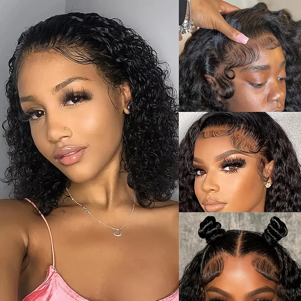 TIMOPOL 13x4 HD Lace Closure Jerry Curly Human Hair Wigs for Women, 1B Color Glueless Wear & Go Curly Wig