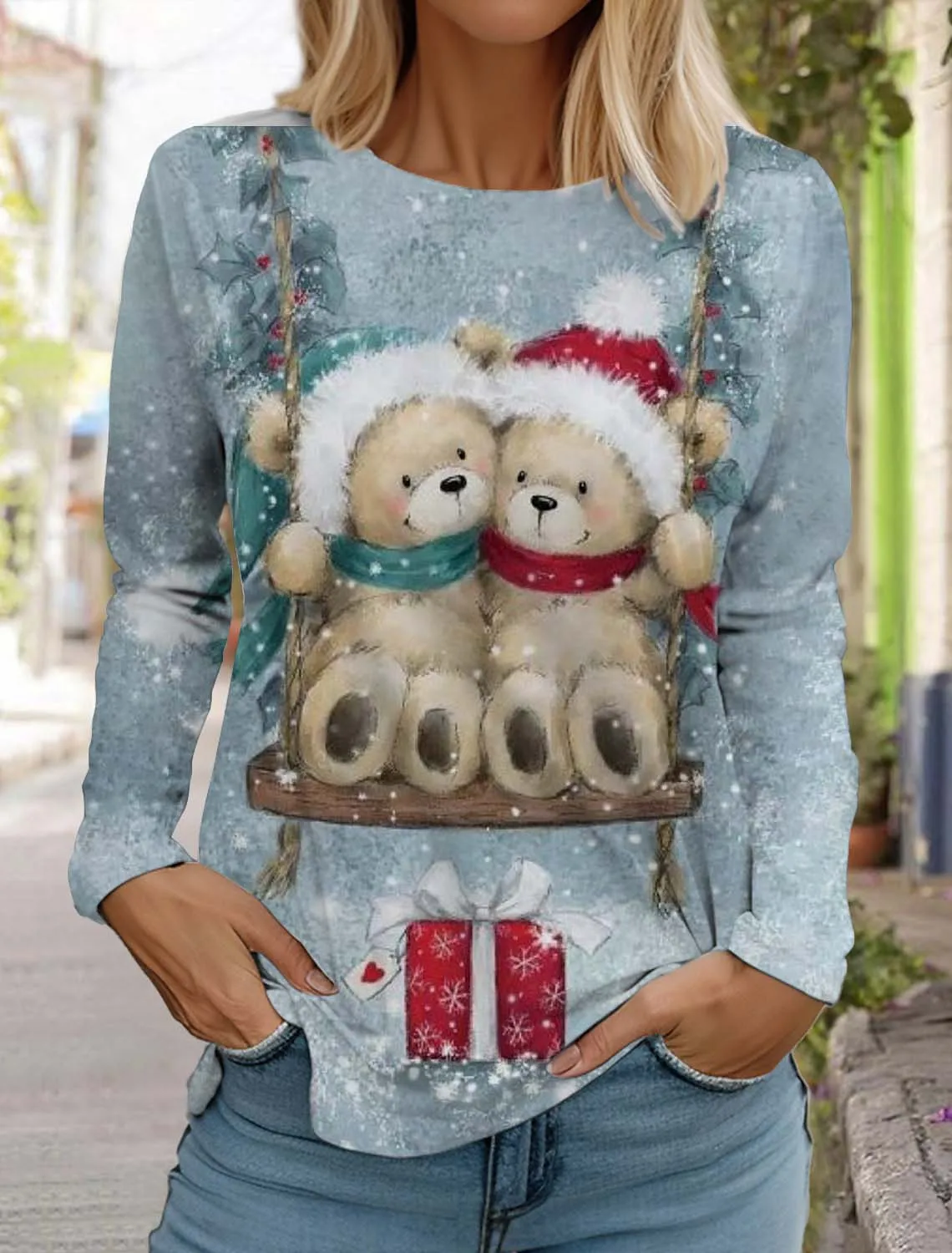 Christmas Snowman Women\'s Long Sleeve 3D Pattern T Shirt Bear Autumn Fashion Santa Claus Women\'s Top Harajuku  Pullover Clothing