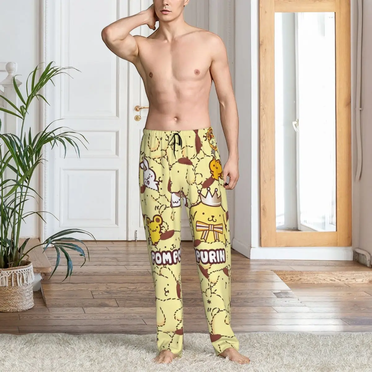 Calças de pijama masculinas personalizadas Pompompurin estampadas calças de dormir de cachorro fofo com bolsos