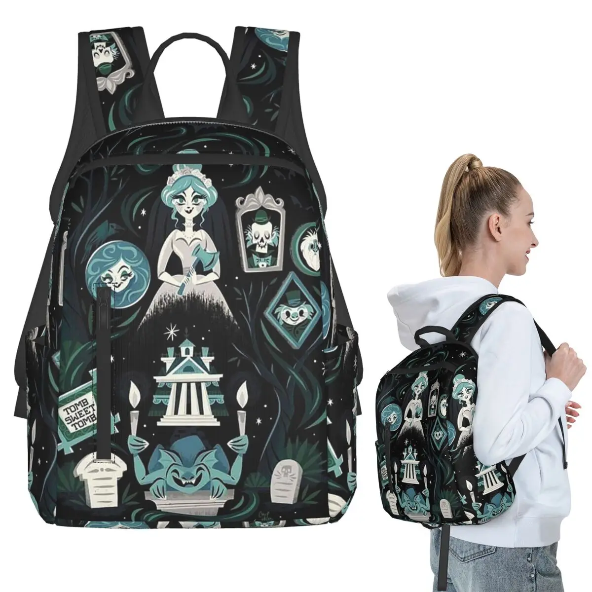 ホーンテッドマンション-ストレッチバックパック-学生-男の子-女の子-ブックバッグ-子供用スクールバッグ-ラップトップショルダーバッグ-男性用-女性用