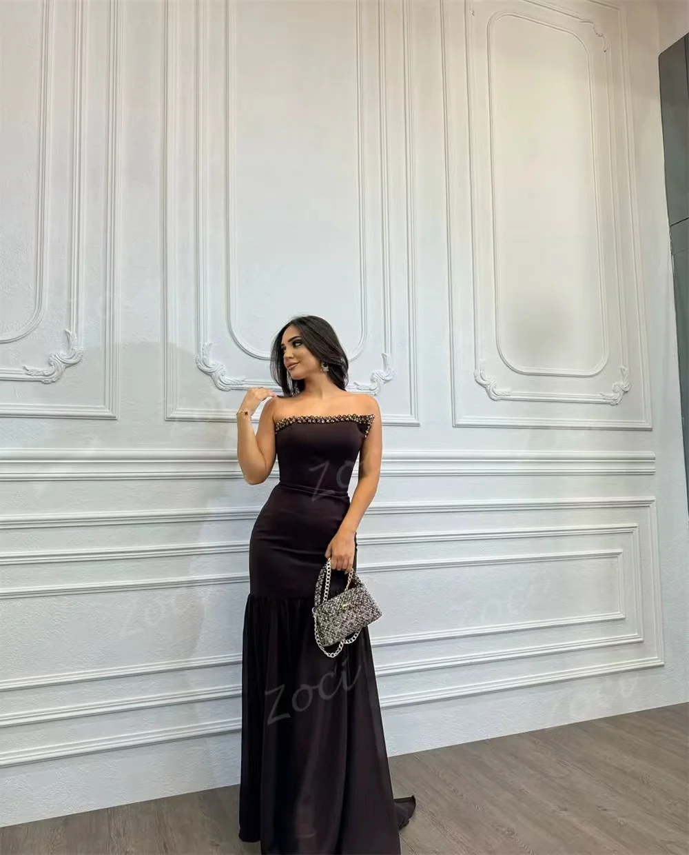 Zoci Bead Saudi Dubai Mermaid Prom Dresses Satin Long Formal Prom Dress Sleeveless Long Vestidos De Fiesta Elegant Customized