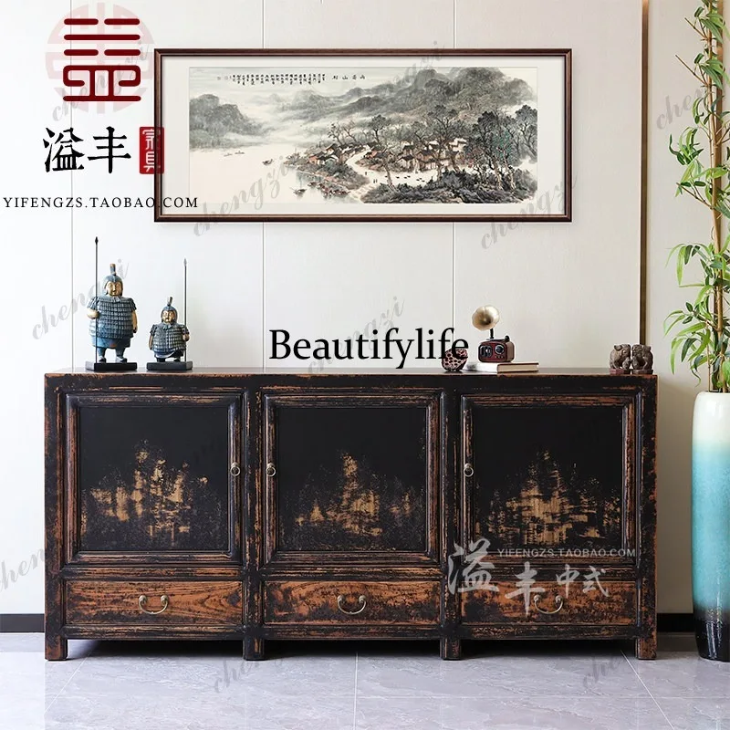 Retro and old dining side cabinets Weathered solid wood porch cabinets Homestay storage cabinets Lockers