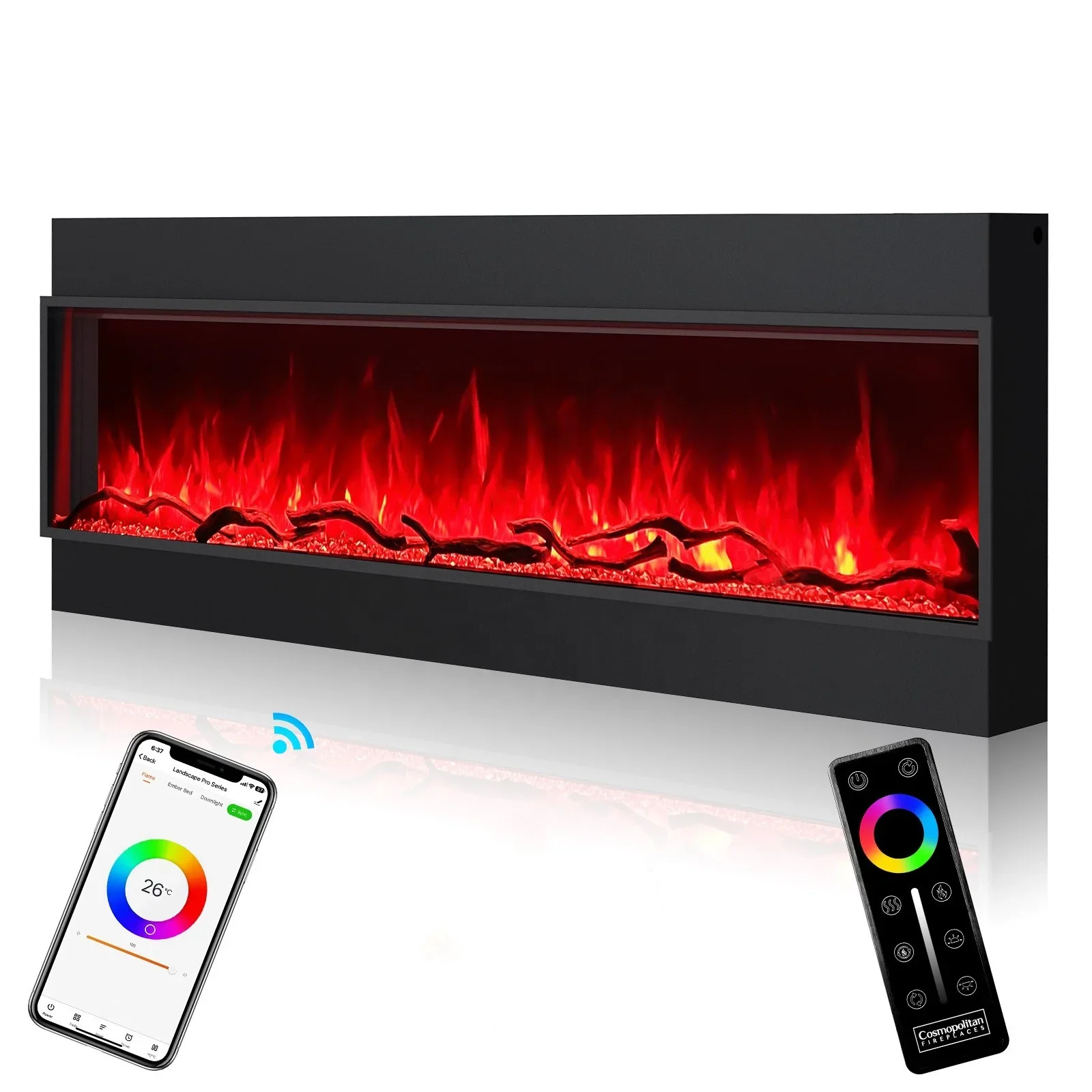 Modern Slim 3D Electric Fireplace Heaters 1500w Small Boarder Built In Electric Fireplaces 56 Inch