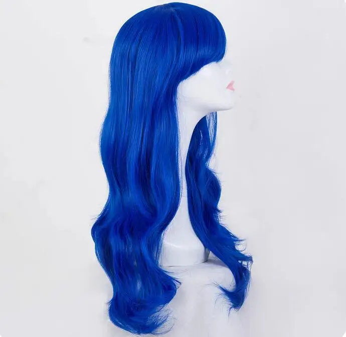 Wig Cosplay sintetis tahan panas panjang bergelombang biru wanita kostum rambut karnaval Halloween Masque pesta Salon