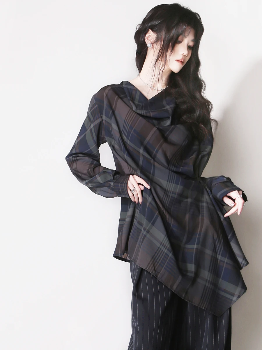 

Женская свободная юбка-миди с длинным рукавом, приталенная, с драпировкой, в клетку, асимметричная, плиссированная, F2