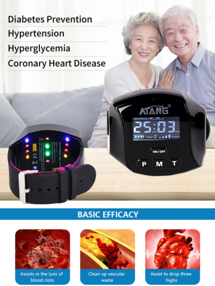 ATANG New Product High-end 650nm Red Laser Therapy Wrist Watch for Hypertension blood pressure Blood pressure