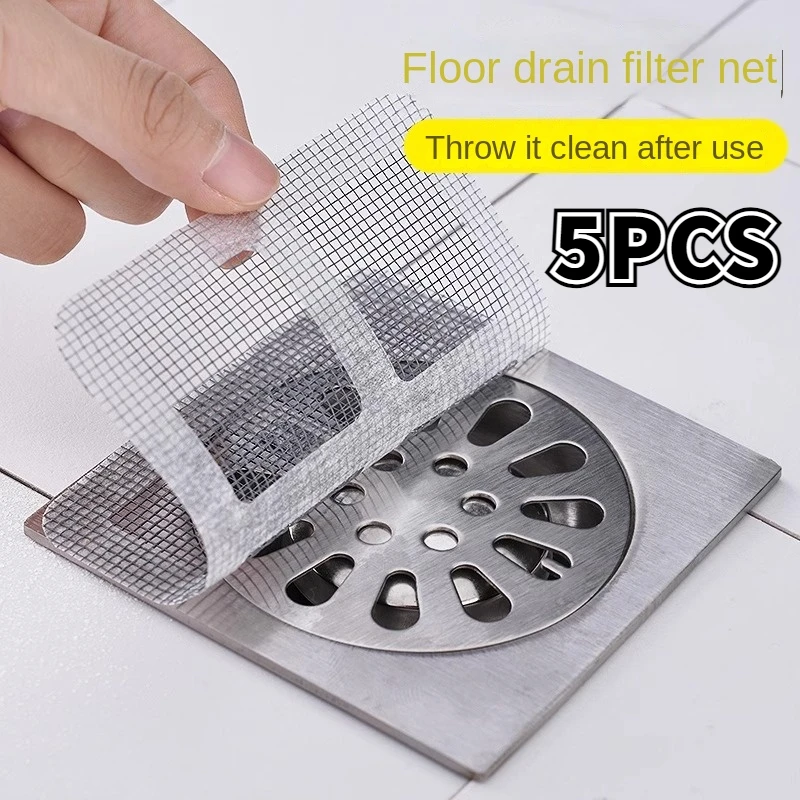 5PCS Disposable Bathroom Floor Drain Sticker Hair Filter Kitchen Bathroom Sewer Anti-blocking Insect-proof Self-adhesive Paper