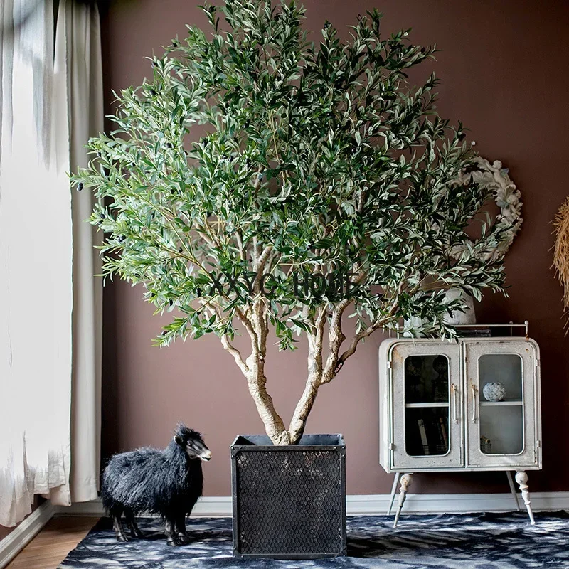Custom Trend Large Olive Tree Floor Bonsai Bonsai Hotel Dining Room/Living Room Entrance Decoration Plant Ornaments