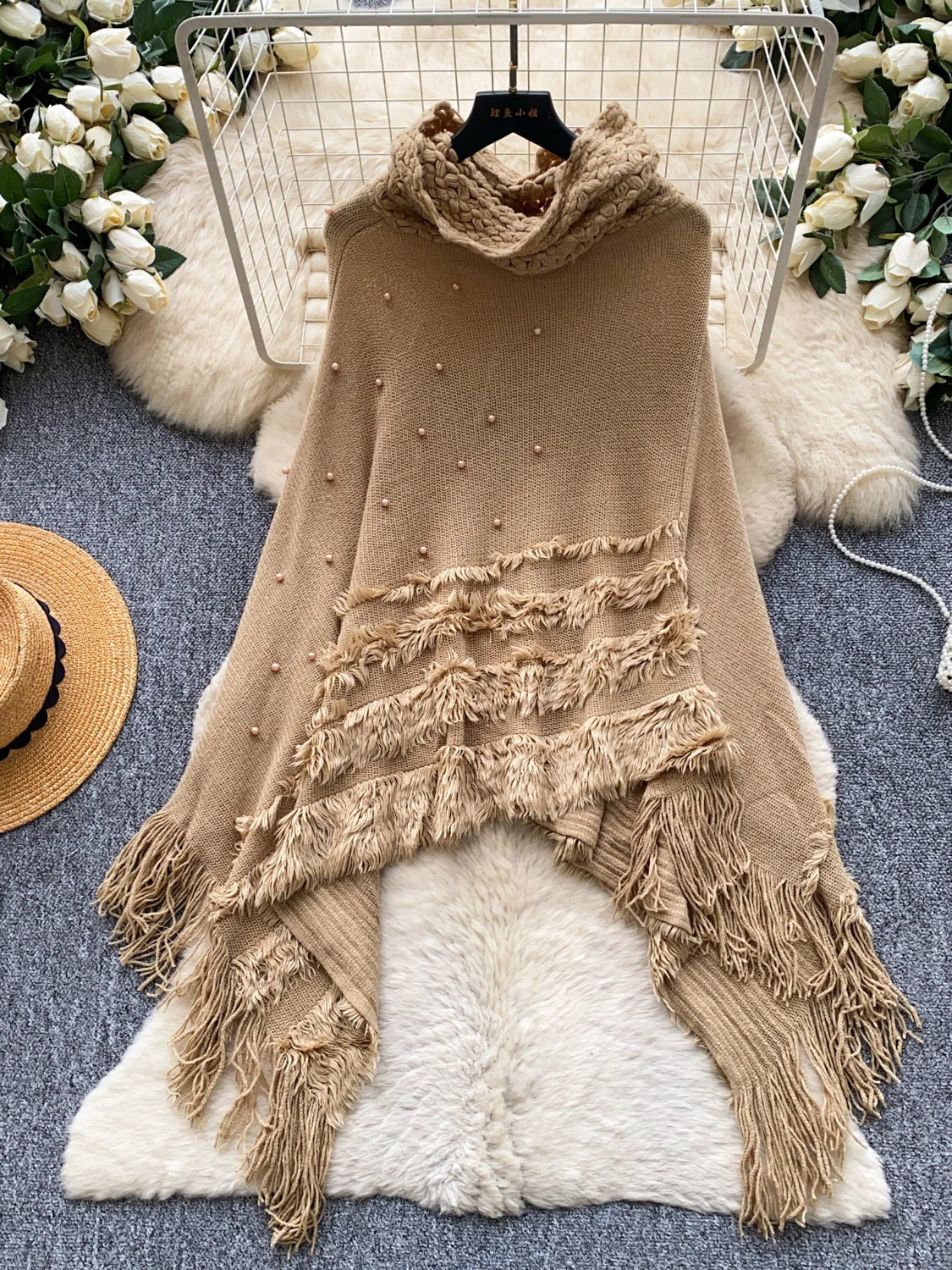 Ladies' Lazy Style High Collar Tassel Knitwear Loose Fit Autumn Fashion Slimming Atmosphere Sense Long Sleeve Sweater