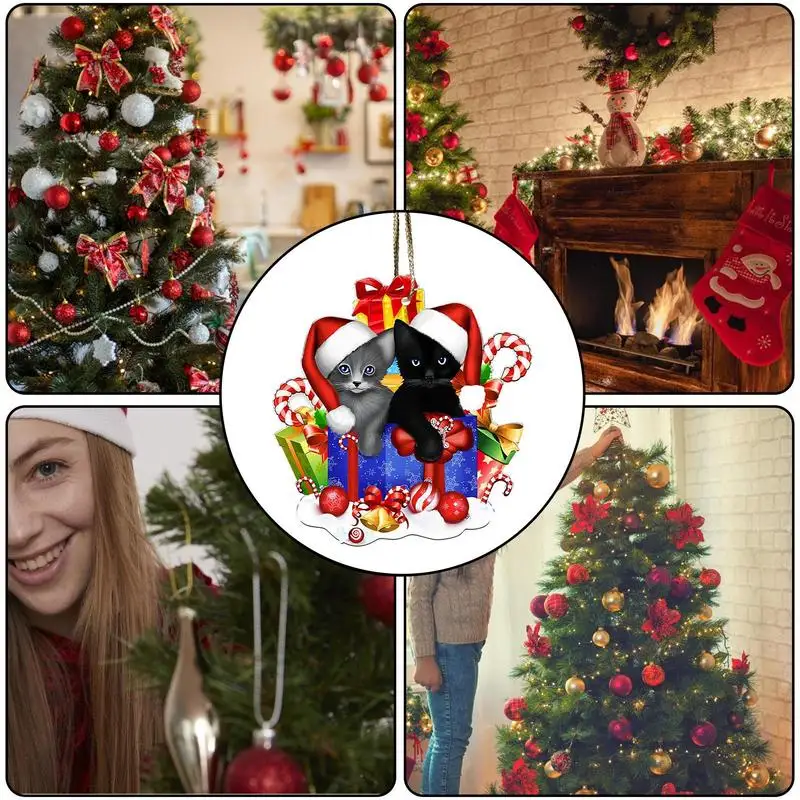 Ornement d'arbre à chat en acrylique, décorations de chat de Noël, mignon et charmant, cadeau pour les amoureux des chats