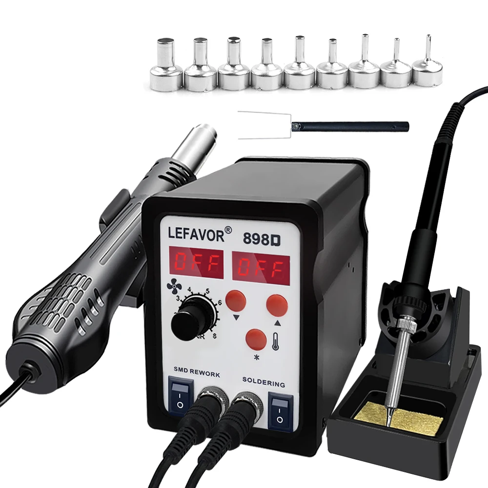 898D Soldering Station 2 in 1 Hot Air Gun Electric Soldering Iron heat gun Rework Station For Phone PCB IC SMD BGA Welding