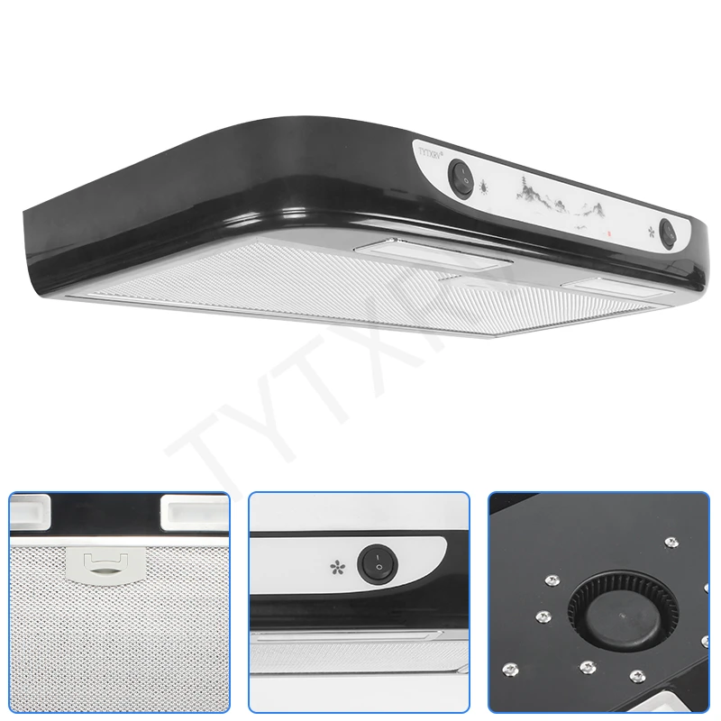 RV Accessories 12V Vehicle Kitchen Button Range Hood with Dual LED lights Removable Clean For For Caravan Camper Motorhome Car